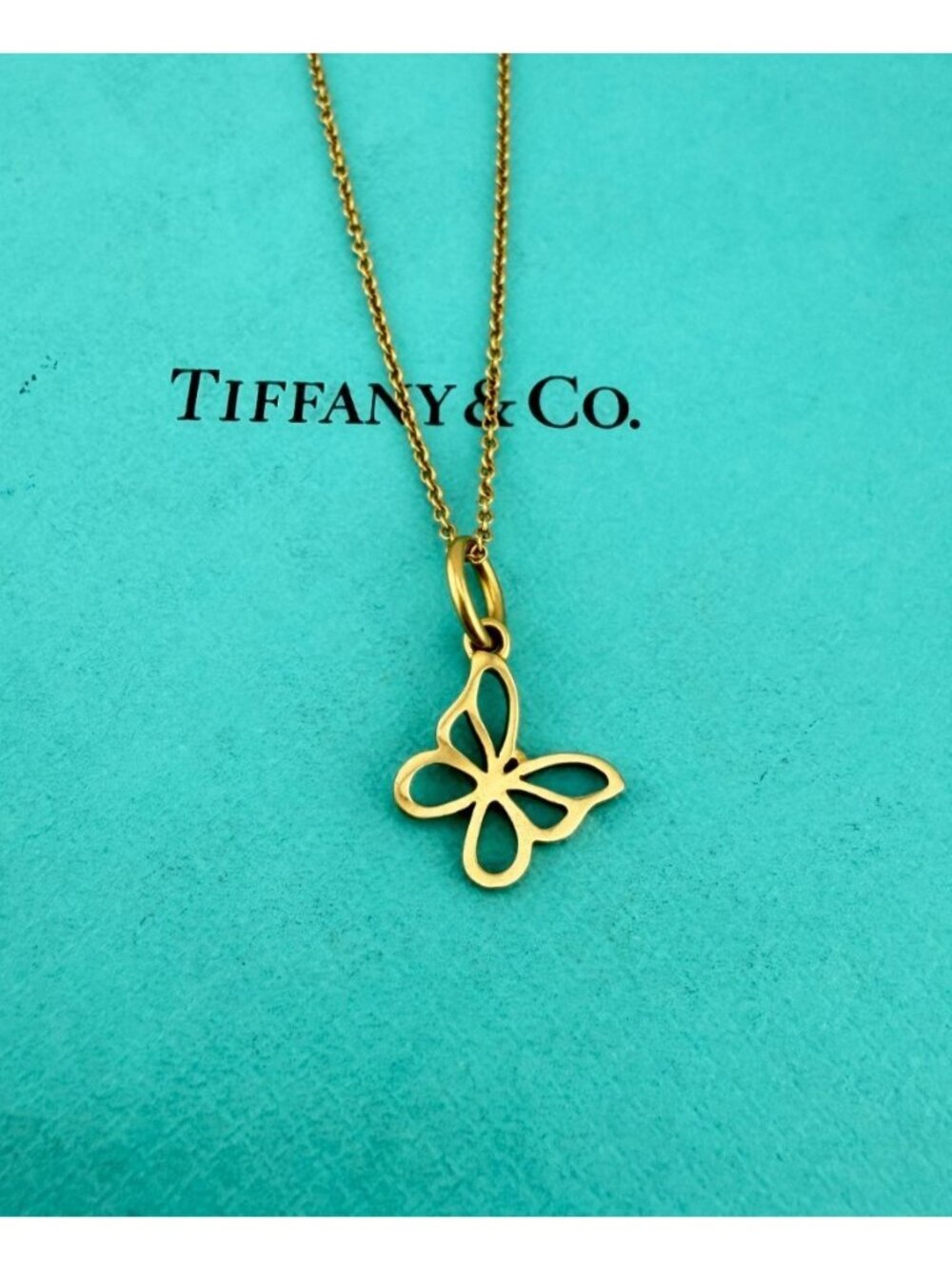 Tiffany & Co. 18k Mini Butterfly Charm Necklace 16in 2.1g Retired Yellow Gold